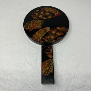VTG Otagiri Nesting Double Hand Mirror Handles Black Lacquer 11” Diameter Japan
